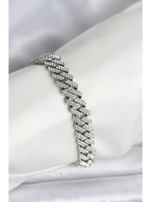 ® Gümüş Renk Pirinç Cuba Chain Gurmet Bileklik