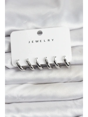 ® Gümüş Renk Pirinç Halka Kadın Küpe Seti