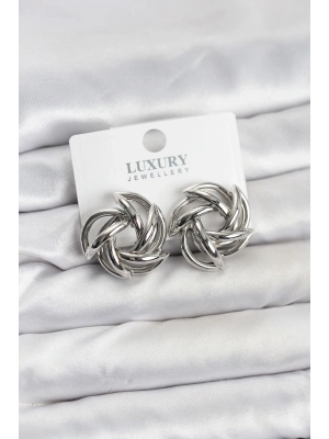 ® Gümüş Renk Pirinç Keskin Sarmal Model Kadın Küpe