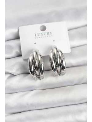 ® Gümüş Renk Pirinç Yarım Halka Model Kadın Küpe