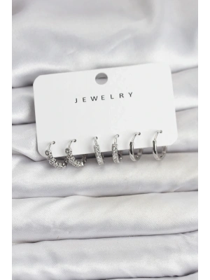 ® Gümüş Renk Pirinç Zirkon Taşlı Kadın Küpe Seti