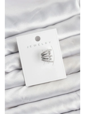 ® Gümüş Renk Pirinç Zirkon Taşlı Kıkırdak Earcuff Küpe
