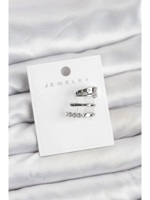 ® Gümüş Renk Zirkon Taşlı Pirinç Kıkırdak Küpe