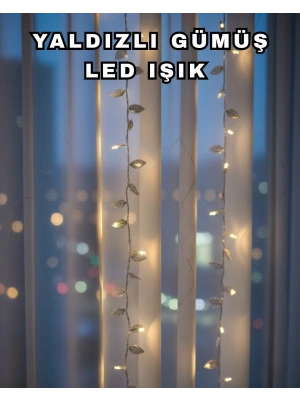 Gümüş Yaprak Tasarımlı LED Işık Pilli Ev ve Vitrin Dekoru
