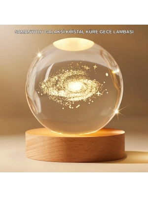 ® Gün Işığı LED’li 3D Kristal Galaksi Küre Ahşap Tabanlı Dekoratif Lamba