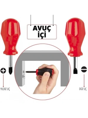 ® 2liTopaç Tornavida Seti: Avuçiçi Mini Yıldız ve Düz Uçlu  Kısa Şaft Ufak Vidalama Anahtarı