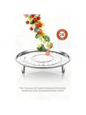 ® Inox Çelik Ayaklı Buharlı Pişirme Aparatı - 28 cm Çok Amaçlı Tencere İçi Haşlama Standı