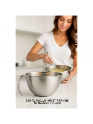 ® Inox Çelik Profesyonel Ölçülü arıştırma Kabı -600 ml Sos & Hazırlık Şefi Serisi