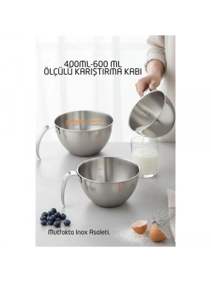 ® Inox Çelik Profesyonel Ölçülü Karıştırma Kabı Seti -400-600 ml Sos & Hazırlık Şefi Serisi