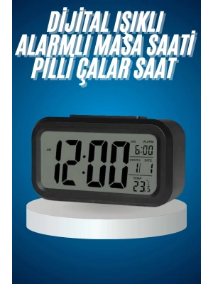 ® Işıklı Dereceli Masa Ofis Saati Alarmlı Termometre Takvim Çalar Saat