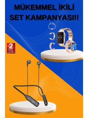 ® Kablolu Bluetooth Kulaklık ve Kadınlara Özel Bileklik Hediyeli Yeni Nesil Akıllı Saat 3 Kordonlu