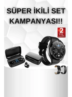 ® Kablosuz Bluetooth Kulaklık ve Kordon Hediyeli Akıllı Saat Nabız Ölçer Uzun Pil Ömrü
