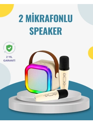 ® Kablosuz Karaoke Hoparlör – Çift Mikrofon ve LED Işıklı