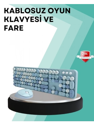 ® Kablosuz Klavye ve Mouse Seti – Sessiz Tuş, Retro Tasarım