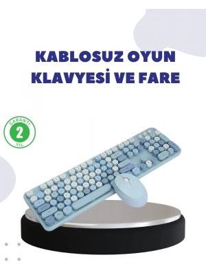 ® Kablosuz Retro Klavye ve Mouse Seti – 104 Tuşlu, Sessiz Yazım
