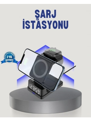 ® Kablosuz Şarj Cihazı ve Dijital Saat – 4’ü 1 Arada Hızlı Şarj, Apple Uyumlu, LED Işıklı Tasarım
