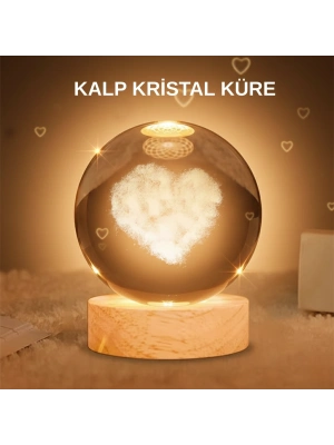 ® Kalpli Işıklı Cam Küre Ahşap Standlı Dekoratif Gece Lambası