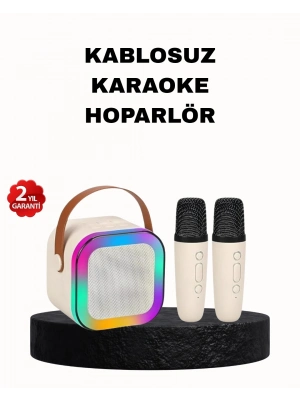 ® Karaoke Hoparlör Taşınabilir Çift Mikrofonlu ve LED Işıklı Bluetooth 5.0