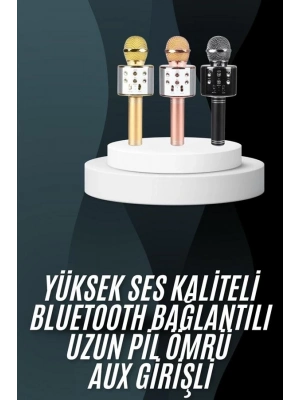 ® Karaoke Mikrofon Bluetooth Bağlantılı Aux Girişli Uzun Pil Ömrü Yüksek Ses Kaliteli