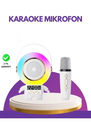 ® Karaoke Özellikli Astronot Bluetooth Hoparlör Kablosuz Mikrofonlu
