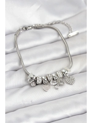 ® Kelebek Charmlı Gümüş Renk Kadın Bileklik