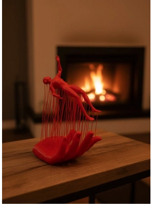 ® Kırmızı El ve İnsan Figürü Dekoratif Biblo Salon Ofis Raf ve Konsol Üstü İçin 12x18 cm