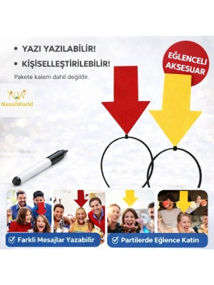 Kişiselleştirilebilir Ok İşaretli Mesaj Tacı (2’li Set Sarı-Kırmızı)