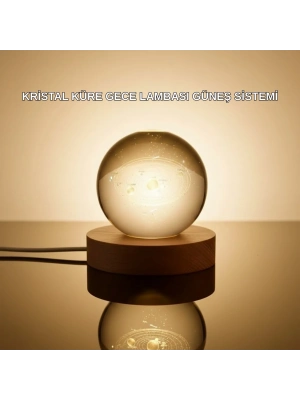 ® Kristal Gezegen Küre Ahşap Tabanlı USB Işıklı Gece Lambası