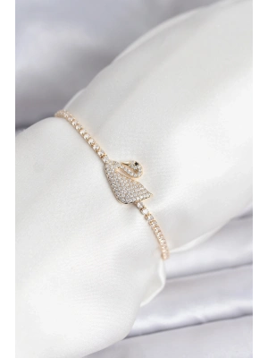 ® Kuğu Model Zirkon Taşlı Gold Renk Asansörlü Su Yolu Bileklik