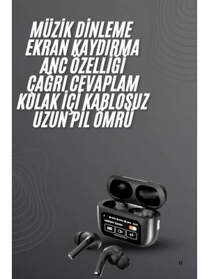 ® Kulak İçi Bluetooth Kulaklık Ekranlı Müzik Dinleme Çağrı Cevaplama Siyah