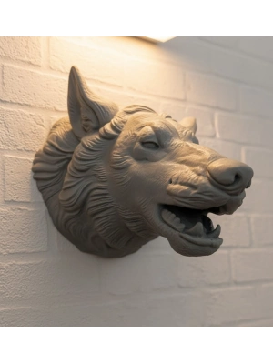 ® Kurt Başı Duvar Aksesuarı Gri Renk Asılabilir Hediyelik Figür