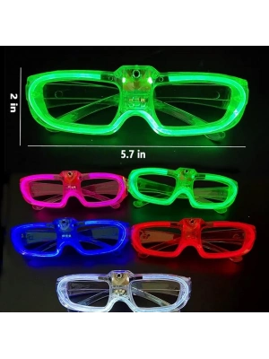 LED Işıklı Glow Pilli Parti Gözlüğü - Efektli 6 Adet 5 Renk