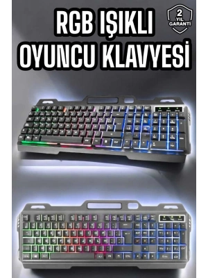 ® Led Işıklı Oyuncu Klavye Usb Girişli RGB Işıklı Q Klavye Mouse Hediyeli