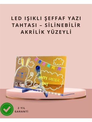 ® LED Işıklı Şeffaf Yazı Tahtası – Neon Etkili Akrilik Pano, Silinebilir, 7 Renkli Kalemli, 30x20 cm