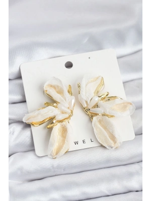 ® Lotus Model Beyaz Renk Tüllü Kadın Küpe