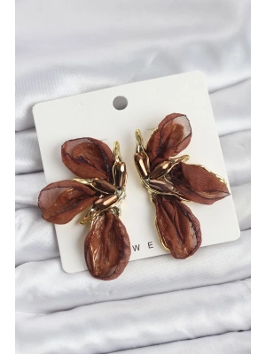 ® Lotus Model Kahverengi Renk Tüllü Kadın Küpe