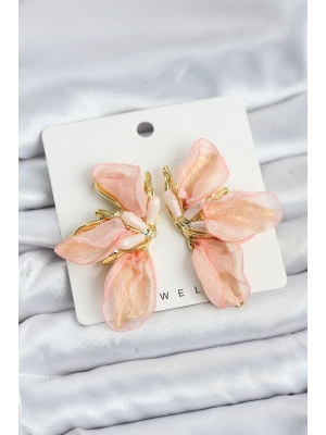 ® Lotus Model Yavruağızı Renk Tüllü Kadın Küpe