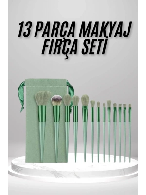 ® Makyaj Fırça Seti Yeşil 13 Parça Fondöten Fırçası Allık Fırçası Far Fırçası