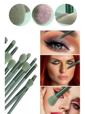 ® Makyaj Fırça Seti Yeşil 13 Parça Fondöten Fırçası Allık Fırçası Far Fırçası