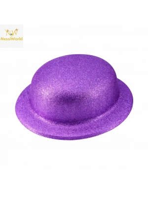 Mor Simli Melon Şapka | İnce Plastik Glitter Yetişkin Parti Şapkası