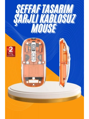 ® Mouse Fare Kablosuz Mouse Fare Şarjlı Bluetooth Sessiz 5 Tuşlu Şeffaf