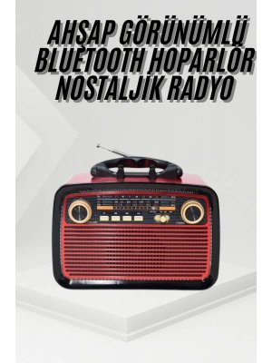 ® Nostalji Radyo Bluetooth Hoparlör USB-SD Kart Giriş Led Fener Işıklı Bataryalı Pilli
