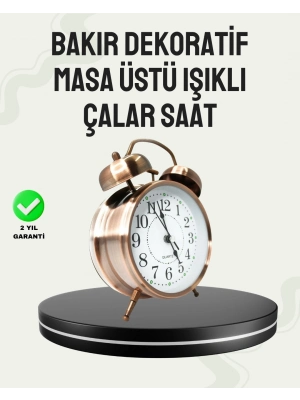 ® Nostaljik Büyük Boy Metal Masa Saati Bronz Kaplama ve Yüksek Sesli Alarm