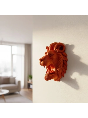 ® Özel Tasarım 3D Aslan Figürü Duvar Süsü Dekoratif Heykel 20x21 cm