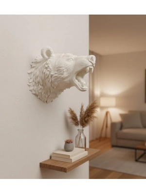 ® Özel Tasarım Beyaz Ayı Duvar Aksesuarı 3D Dekoratif Heykel 25x19 cm