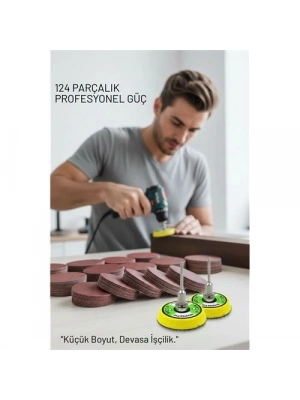 ® Pimli 50mm Cırt Zımpara Taban Seti 124 Parça Matkap ve Gravür Uyumlu Profesyonel Hobi Seti