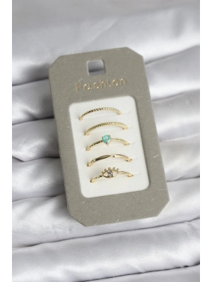 ® Pirinç Gold Renk 5li Yüzük Seti