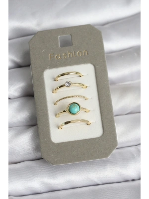 ® Pirinç Gold Renk 5li Yüzük Seti