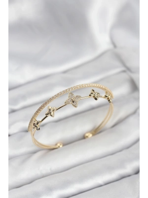 ® Pirinç Gold Renk Çiçek Model Kadın Bileklik