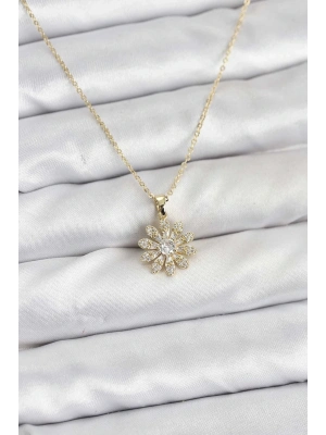 ® Pirinç Gold Renk Çiçek Model Kadın Kolye